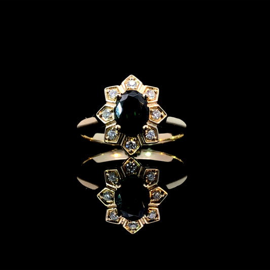 165777 - .80 ctw green tourmaline and diamond ring