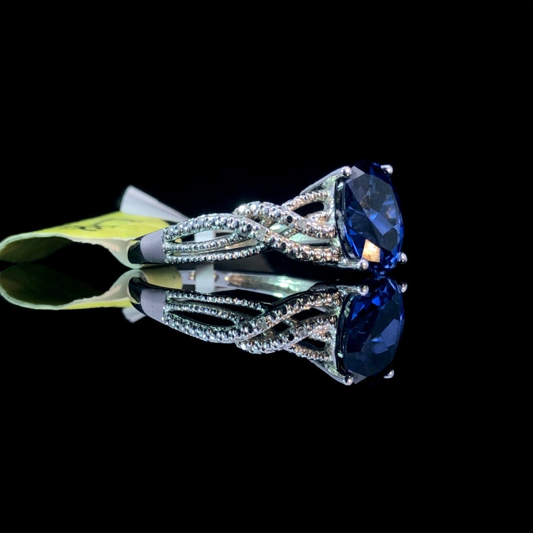 143271 - Lab created sapphire and diamond ring