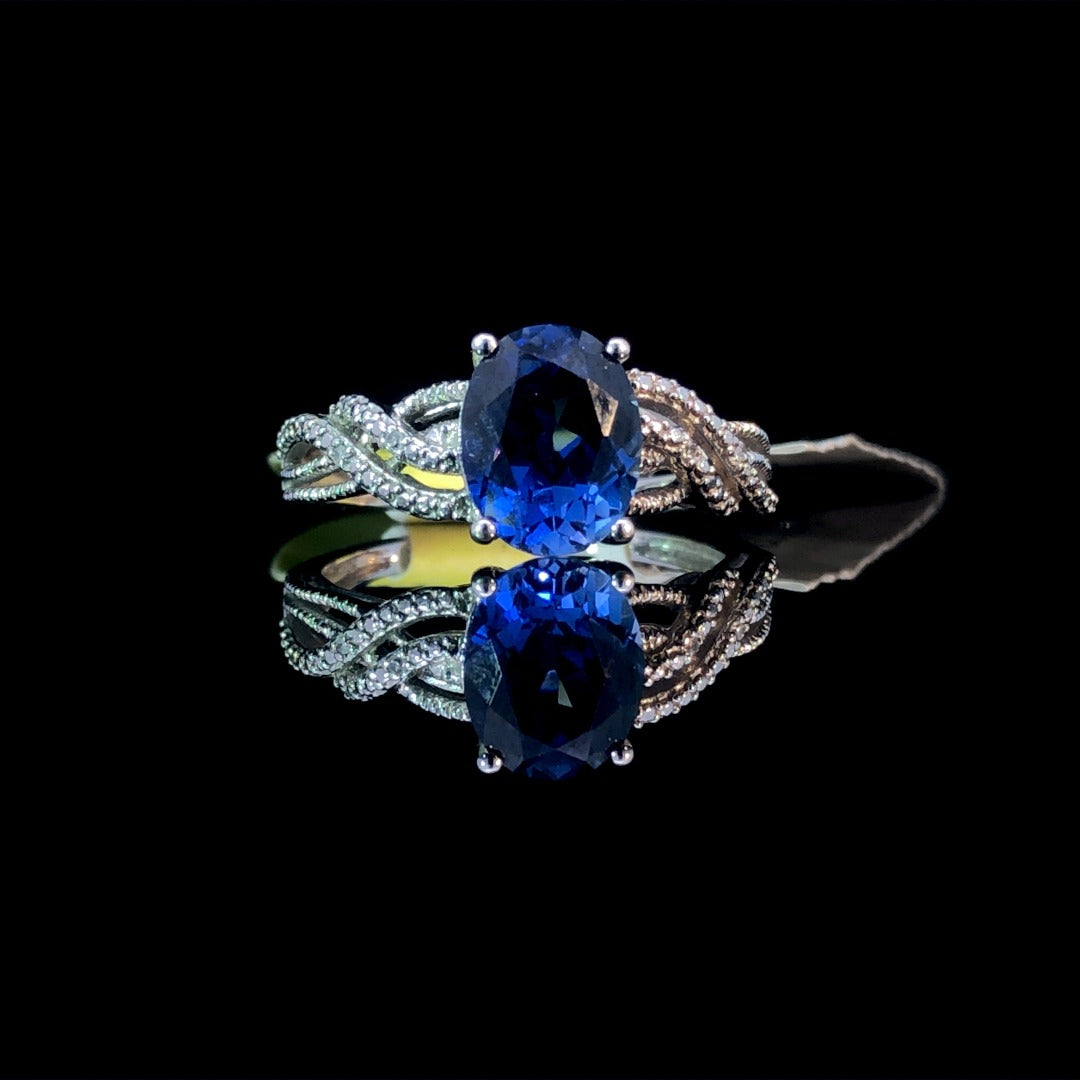 143271 - Lab created sapphire and diamond ring