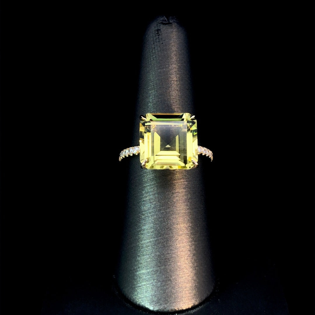6.92 ctw lemon quartz and diamond ring