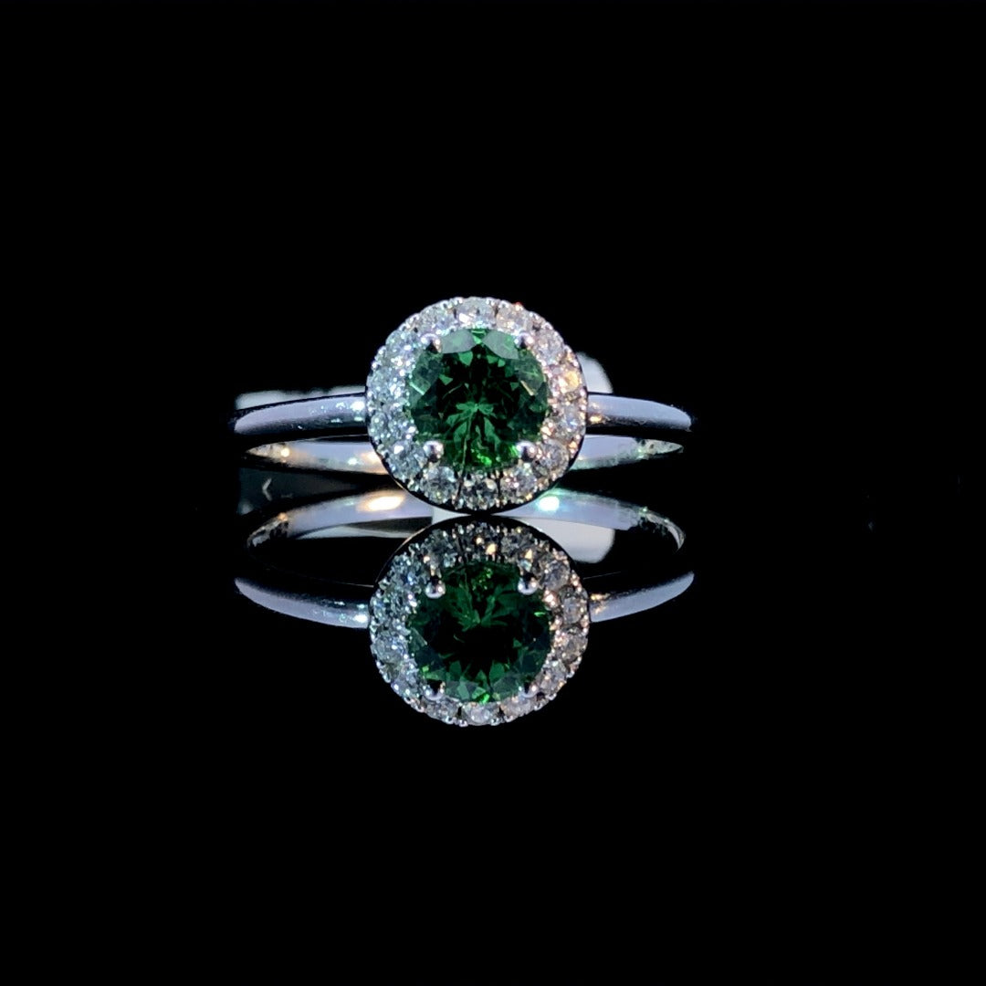 154927 - .13 ctw diamond and tsavorite garnet ring