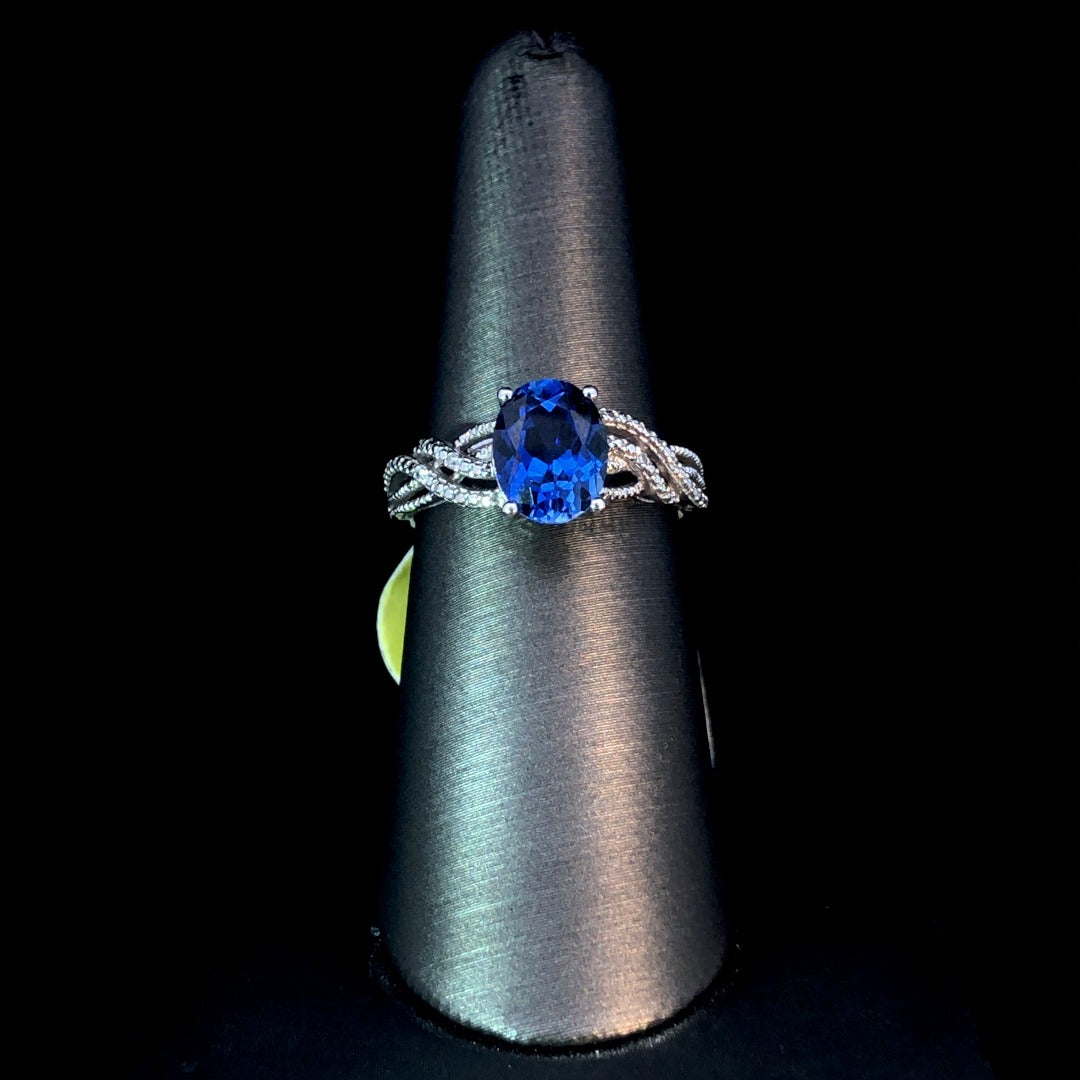 143271 - Lab created sapphire and diamond ring