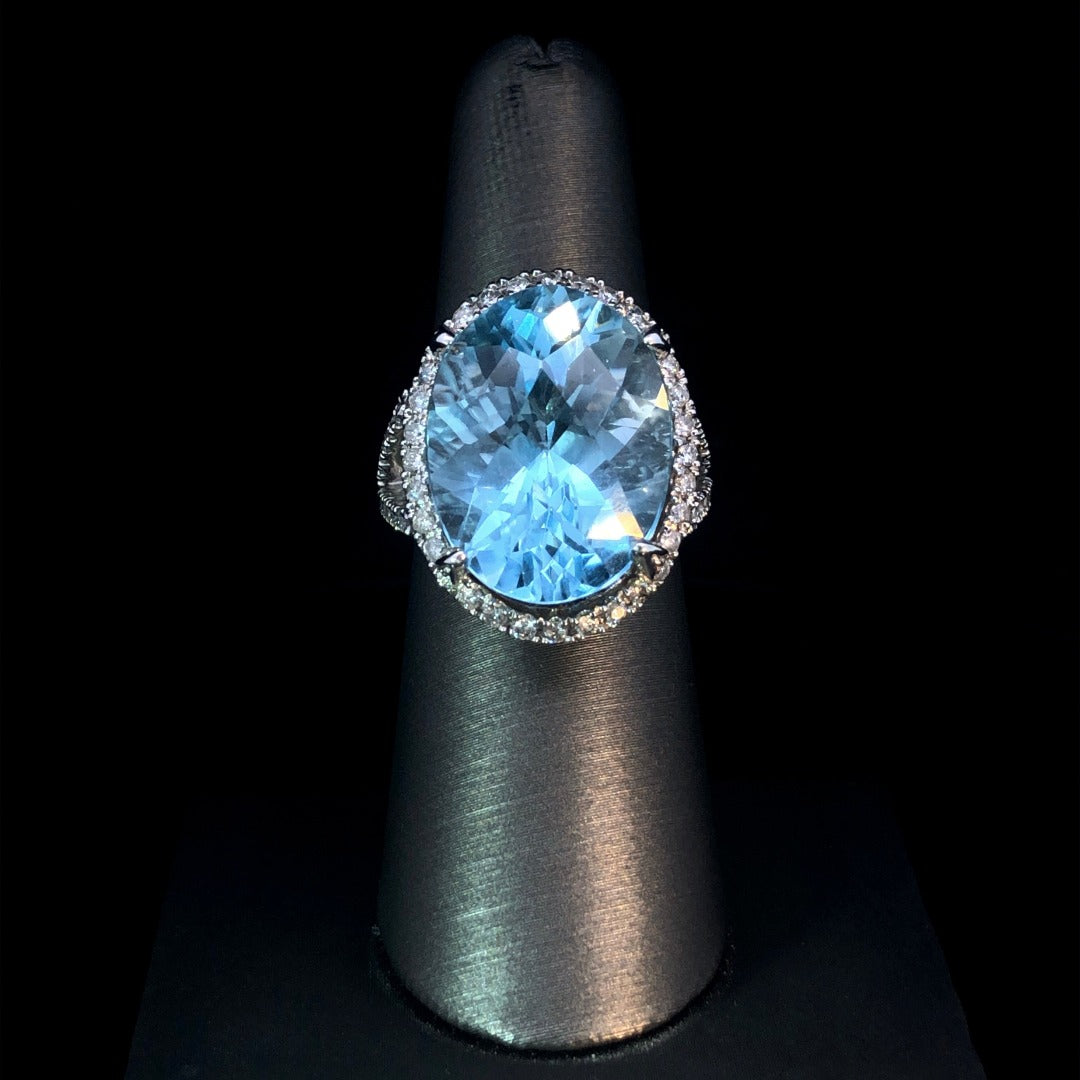 156615 - 21.90 ctw blue topaz and diamond ring