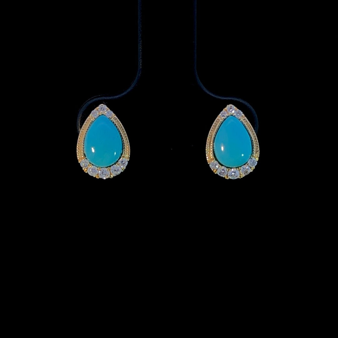 163306 - 1.39 ctw turquoise and diamond earrings