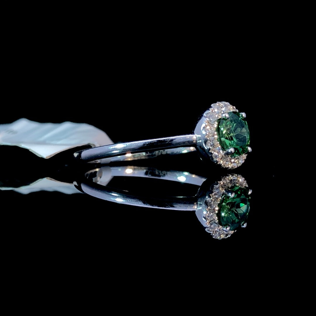 154927 - .13 ctw diamond and tsavorite garnet ring
