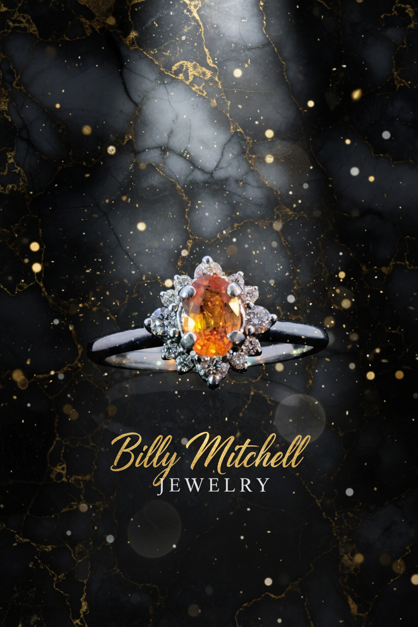 159585 - .22 ctw spessartite garnet and diamond ring