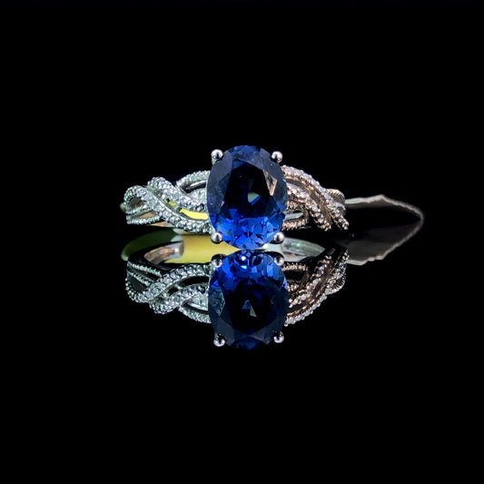 Lab created sapphire and diamond ring