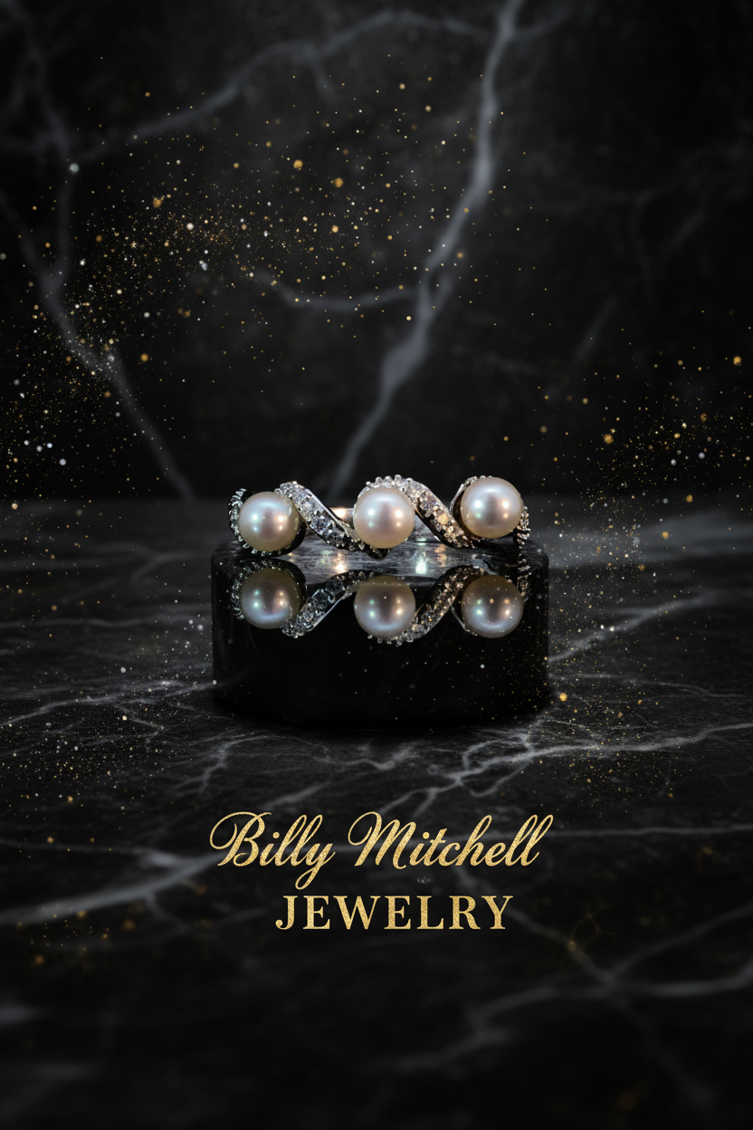 163644 - .10 ctw diamond and pearl ring