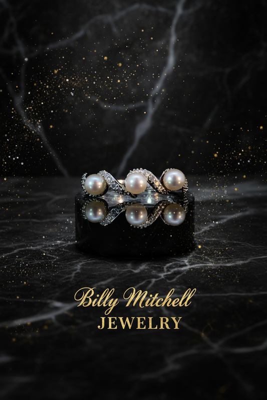 163644 - .10 ctw diamond and pearl ring