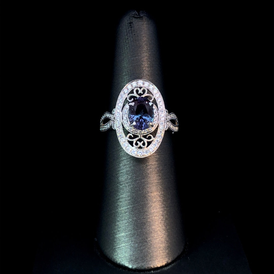 159045 - .55 ctw diamond and lab created Alexandrite ring