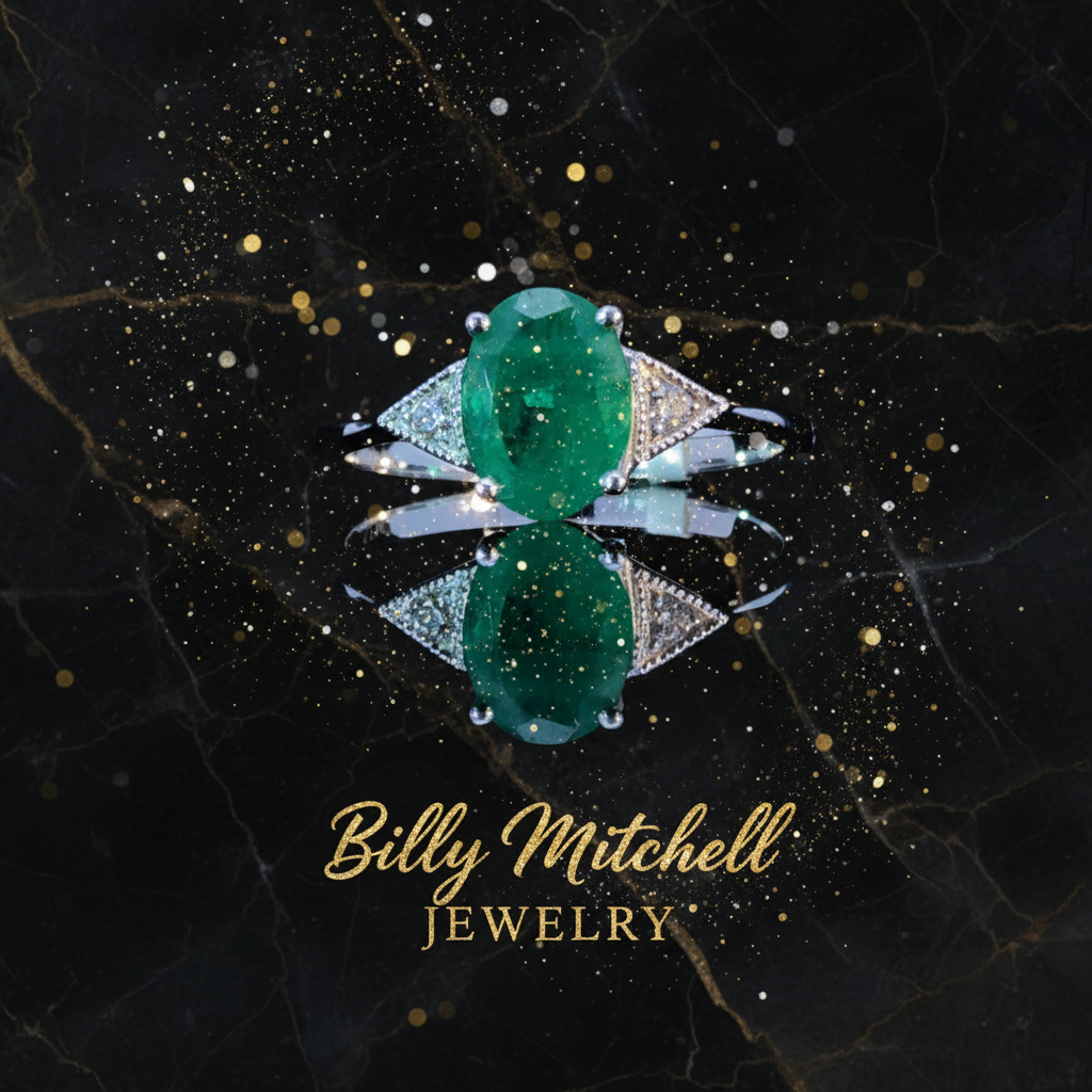 159916 - Emerald and .05 ctw diamond ring