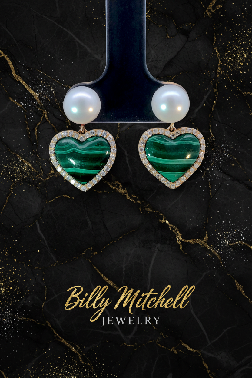 167112 - pearl, malachite and diamond earrings