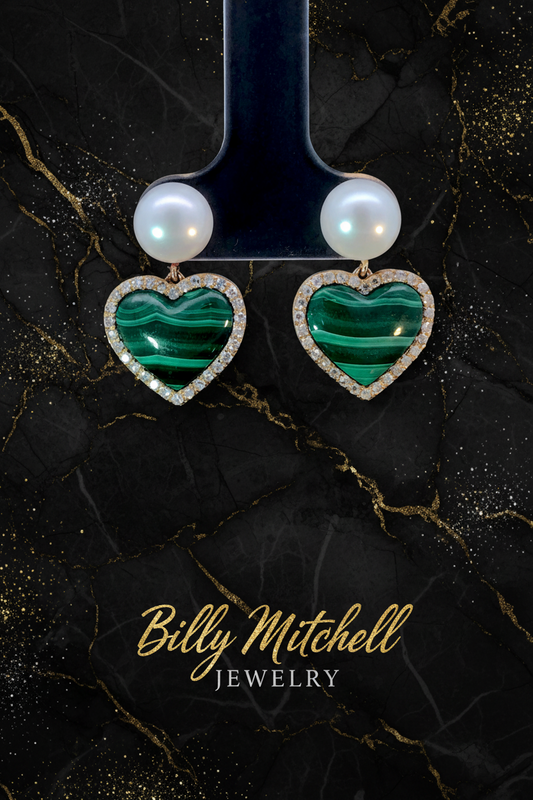 167112 - pearl, malachite and diamond earrings