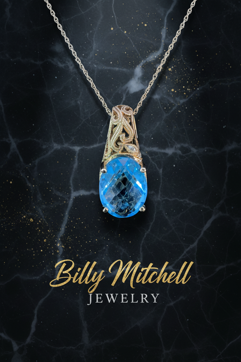 Blue topaz and diamond pendant