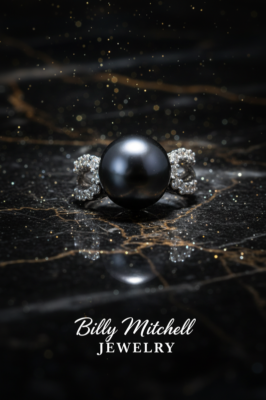 137581 - .33 ctw Diamond and Tahitian Pearl Ring