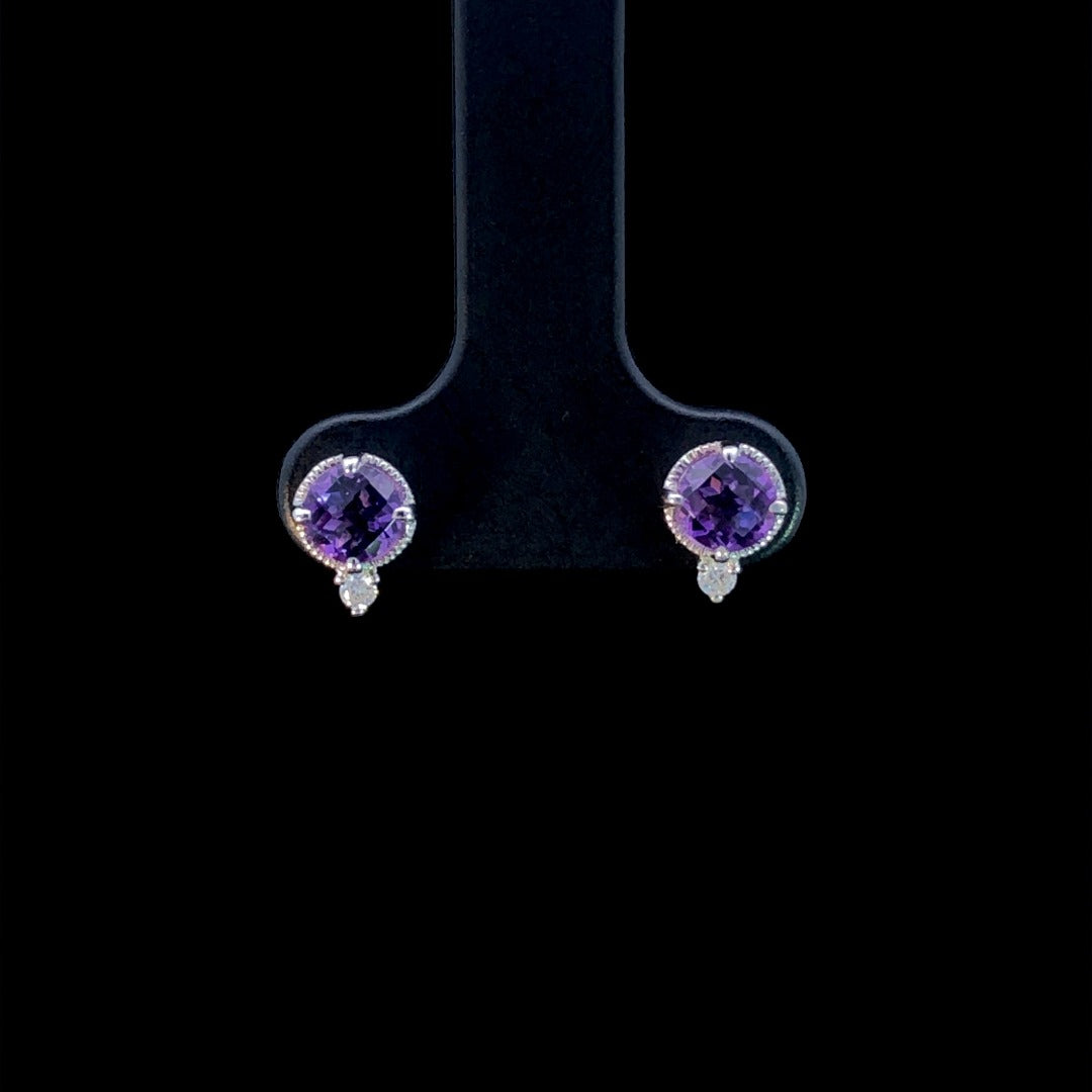 163366 - .95 ctw amethyst and diamond earrings