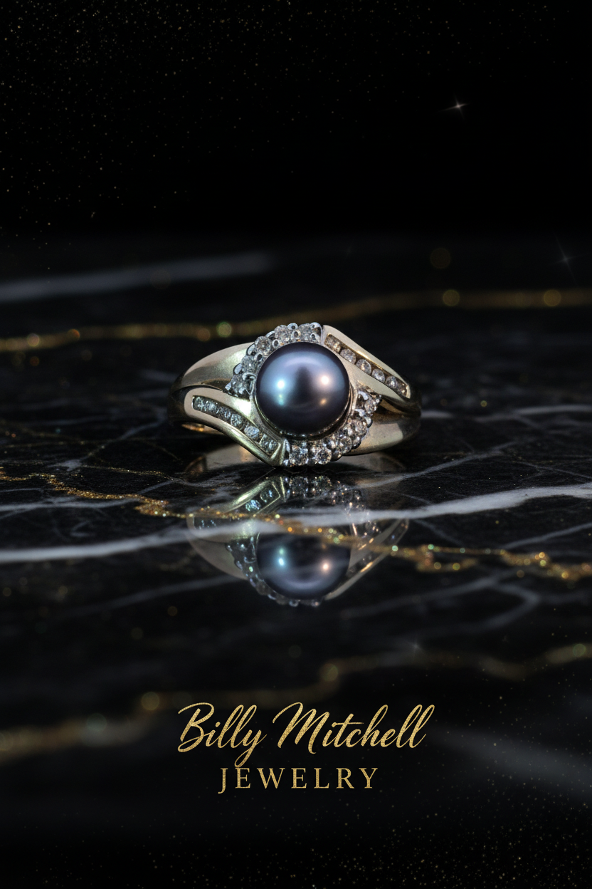 128560 - .23 ctw diamond and pearl ring