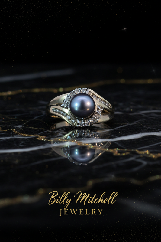 128560 - .23 ctw diamond and pearl ring