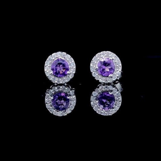 160158 - .10 ctw diamond and amethyst earrings