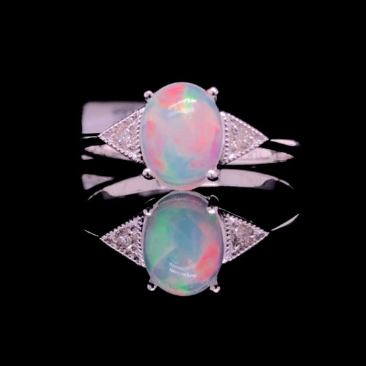 159918 - .05 ctw Diamond and Opal Ring