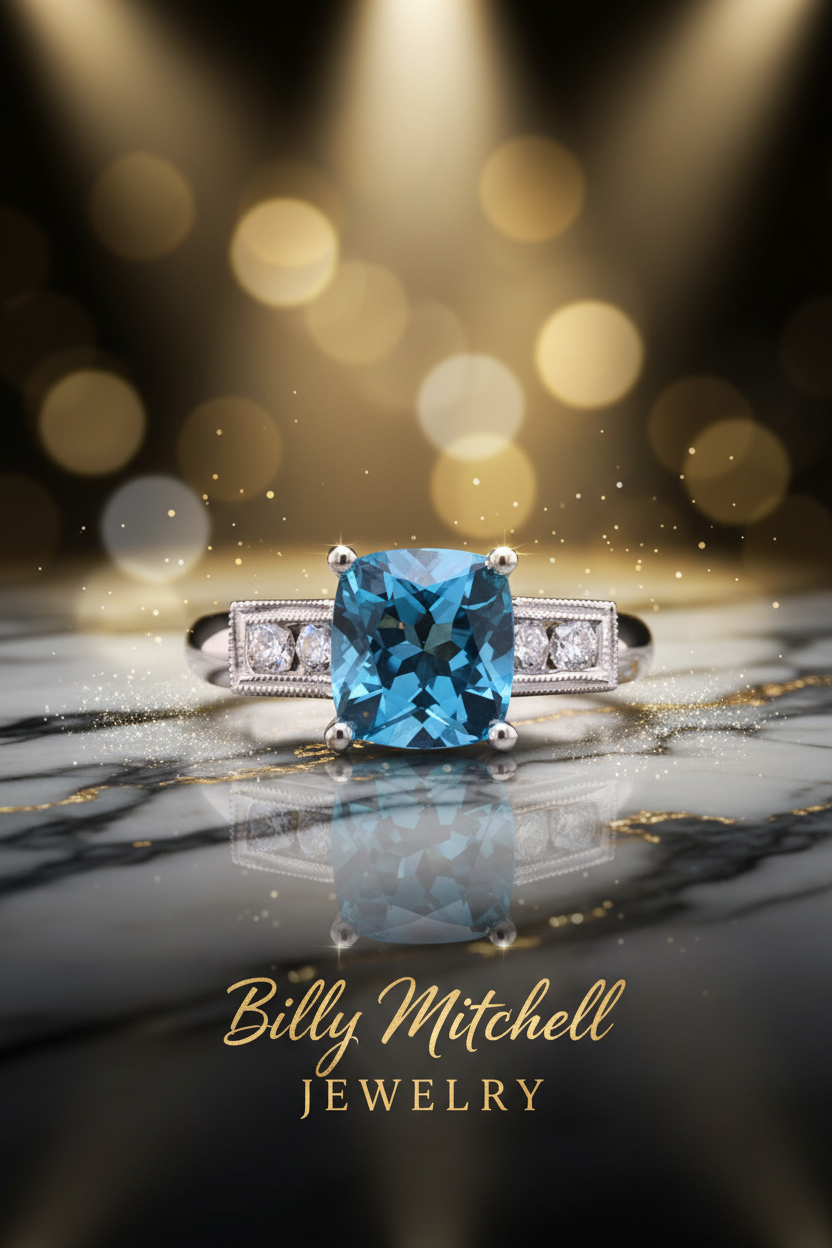 155521 - .15 ctw blue topaz and diamond ring