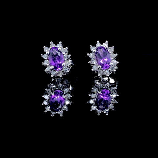 .66 ctw amethyst and diamond earrings