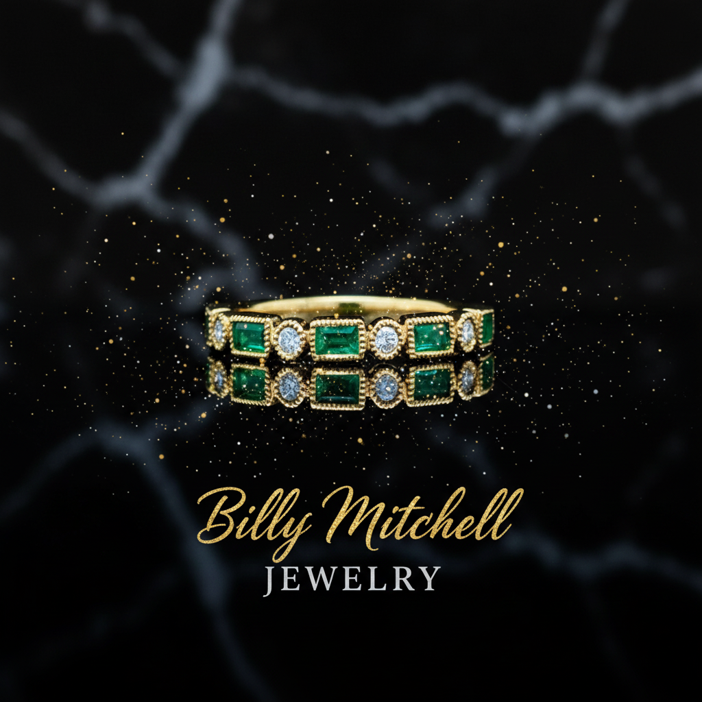 157642 - .38 ctw emerald and diamond band