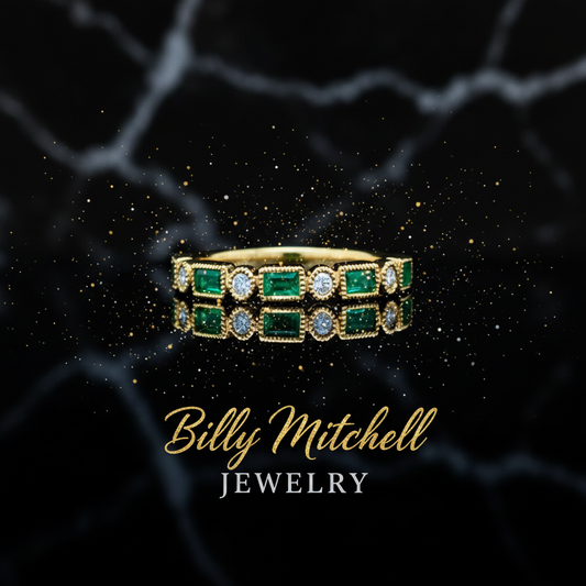 157642 - .38 ctw emerald and diamond band