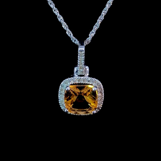 Citrine and diamond pendant