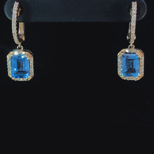 3.8 ctw blue topaz and diamond earrings