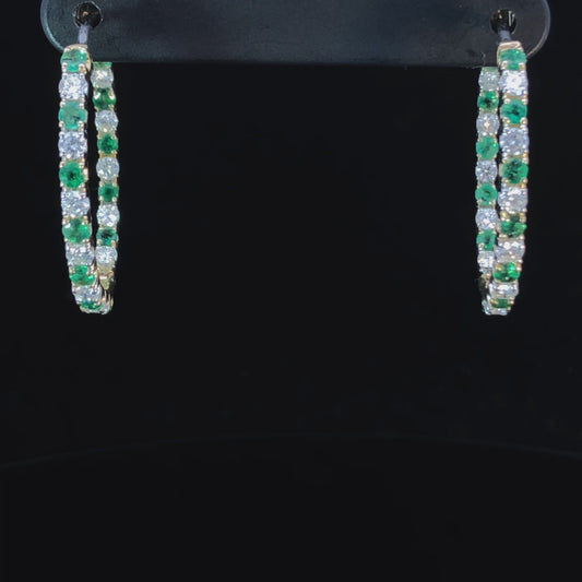 1.88 ctw emerald and diamond hoops