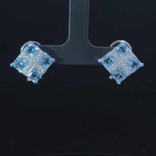 6.12 ctw blue topaz and diamond earrings