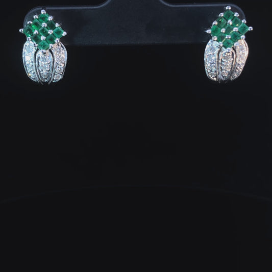 1.08 ctw diamond and emerald earrings