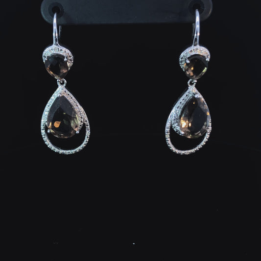 139918 - 9.15 ctw smokey topaz and diamond earrings